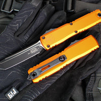 Microtech Ultratech OTF Knife- GEN IV- Tanto Edge- Orange Handle- Black Finished Blade 11234-1 OR