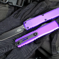 Microtech Ultratech OTF Knife- GEN IV- Tanto Edge- Purple Handle- Black Finished Plain Edge Blade 11234-1 PU