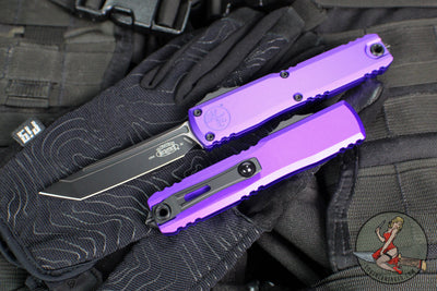 Microtech Ultratech OTF Knife- GEN IV- Tanto Edge- Purple Handle- Black Finished Plain Edge Blade 11234-1 PU