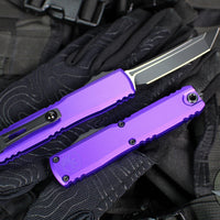 Microtech Ultratech OTF Knife- GEN IV- Tanto Edge- Purple Handle- Black Finished Plain Edge Blade 11234-1 PU