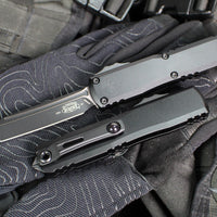 Microtech Ultratech OTF Knife- GEN IV- Tactical- Tanto Edge- Black Handle- Black Finished Plain Edge Blade 11234-1 T