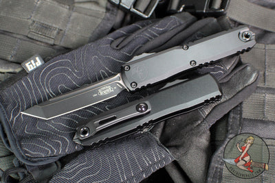 Microtech Ultratech OTF Knife- GEN IV- Tactical- Tanto Edge- Black Handle- Black Finished Plain Edge Blade 11234-1 T