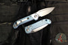 Marfione Select LUDT OTS Knife- Single Edge- Ice Blue Anodized Frag Pattern Titanium Handle- Stonewash Plain Edge Blade 1135-10 FRMS6