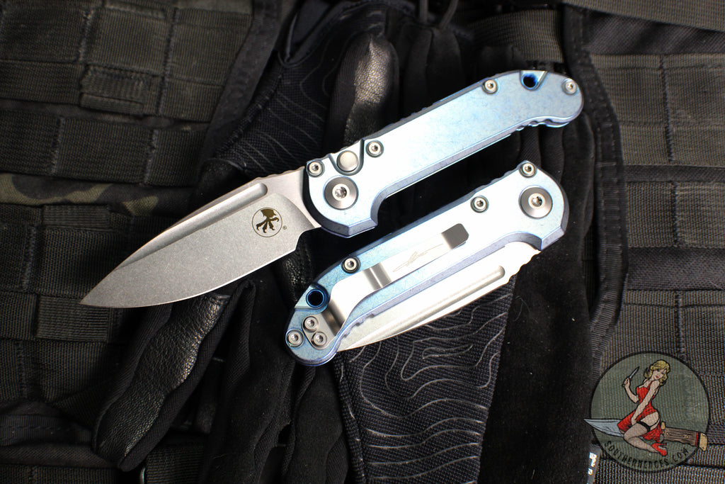 Backstrap Edge Marfione Select LUDT OTS Knife- Single Edge- Ice Blue Anodized Smooth ...