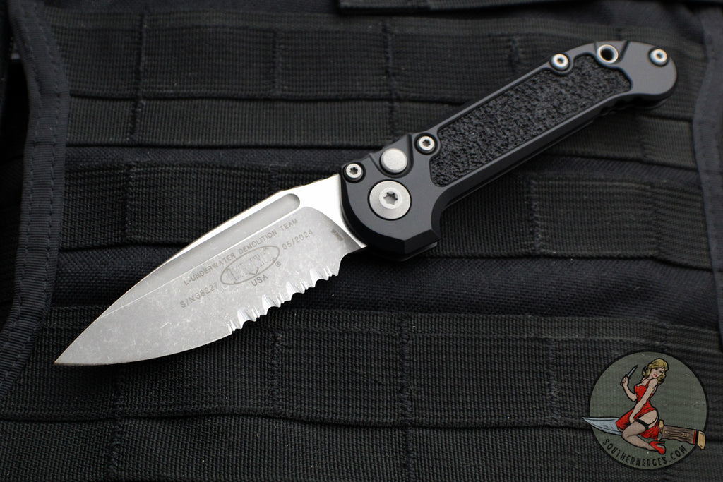 Microtech 2024 LUDT OTS Knife- Black Handle- Apocalyptic Part Serrated Blade 1135-11 AP