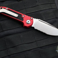 Microtech 2024 LUDT OTS Knife- Red Handle- Stonewash Part Serrated Blade 1135-11 RD