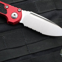 Microtech 2024 LUDT OTS Knife- Red Handle- Stonewash Part Serrated Blade 1135-11 RD