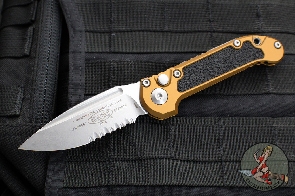 Microtech 2024 LUDT OTS Knife-Tan Finished Handle- Stonewash Part Serrated Blade 1135-11 TA