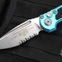 Microtech 2024 LUDT OTS Knife- Turquoise Handle- Stonewash Part Serrated Blade 1135-11 TQ