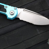 Microtech 2024 LUDT OTS Knife- Turquoise Handle- Stonewash Part Serrated Blade 1135-11 TQ