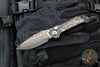 Microtech LUDT OTS Knife- Single Edge- Black Handle- Protech Composites Livewire Carbon Fiber Inlay- Baker Forge Coppermai Damascus Plain Edge Blade 1135-16 MS1