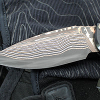 Microtech LUDT OTS Knife- Single Edge- Black Handle- Protech Composites Livewire Carbon Fiber Inlay- Baker Forge Coppermai Damascus Plain Edge Blade 1135-16 MS1