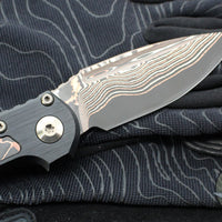 Microtech LUDT OTS Knife- Single Edge- Black Handle- Protech Composites Livewire Carbon Fiber Inlay- Baker Forge Coppermai Damascus Plain Edge Blade 1135-16 MS1