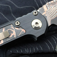 Microtech LUDT OTS Knife- Single Edge- Black Handle- Protech Composites Livewire Carbon Fiber Inlay- Baker Forge Coppermai Damascus Plain Edge Blade 1135-16 MS1