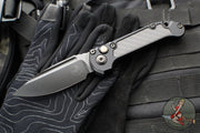 Microtech LUDT OTS Knife- Single Edge- Tactical- Black Handle- Carbon Fiber Inlay- DLC Black Plain Edge Blade 1135-1 DLCTCFIS