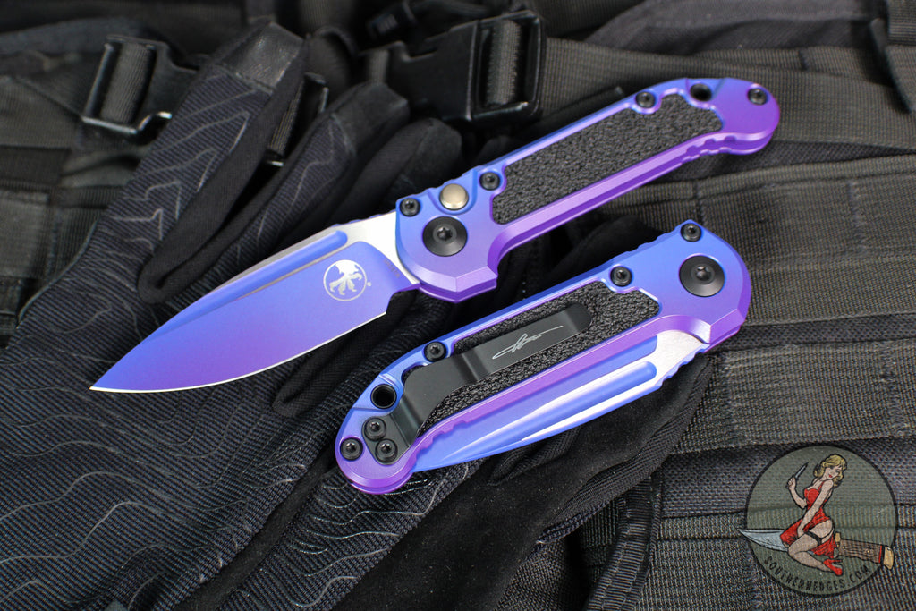 Microtech LUDT OTS Knife- Single Edge- Purple Aurora Finished Handle- Purple Aurora Finished Plain Edge Blade 1135-1 PUAUS-Z4