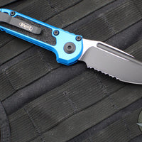 Microtech 2025 LUDT OTS Knife- Single Edge- Blue Handle- Black Part Serrated Edge Blade 1135-2 BL