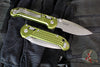 Microtech LUDT- Ram Lok Manual- Single Edge- Frag Pattern OD Green Finished Aluminum Handle- Stonewash Blade 1135RL-10 FROD