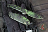Microtech LUDT OTS Knife- Single Edge- Smooth Body- Topographic Black/Parrot Green Camo Finished Handle And Plain Edge Blade 1135S-1 TPBKPGCS