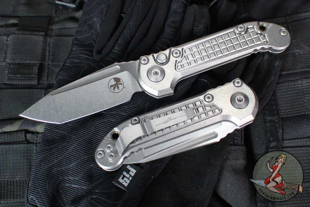 Microtech LUDT OTS Knife- Marfione Select- Frag Pattern Stonewash Finished Titanium Handle- Stonewash Blade 1136-10 FRMS1