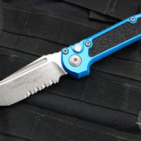 Microtech 2024 LUDT OTS Knife- Tanto Edge- Blue Handle- Apocalyptic Part Serrated Blade 1136-11 APBL