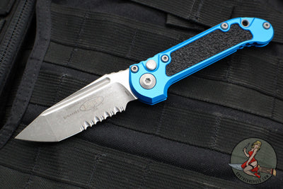 Microtech 2024 LUDT OTS Knife- Tanto Edge- Blue Handle- Apocalyptic Part Serrated Blade 1136-11 APBL