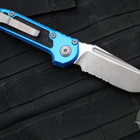 Microtech 2024 LUDT OTS Knife- Tanto Edge- Blue Handle- Apocalyptic Part Serrated Blade 1136-11 APBL