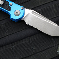 Microtech 2024 LUDT OTS Knife- Tanto Edge- Blue Handle- Apocalyptic Part Serrated Blade 1136-11 APBL