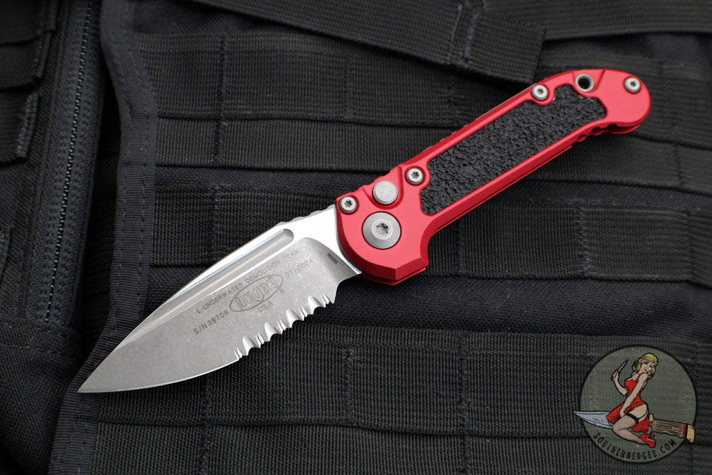 Microtech 2024 LUDT OTS Knife- Red Handle- Apocalyptic Part Serrated Blade 1135-11 APRD