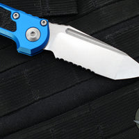 Microtech LUDT OTS Knife- Gen III- Blue Handle- Stonewash Part Serrated Blade 1136-11 BL