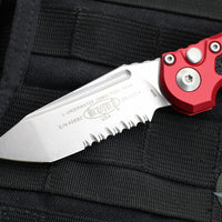 Microtech 2024 LUDT OTS Knife- Tanto Edge- Red Handle- Stonewash Part Serrated Blade 1136-11 RD