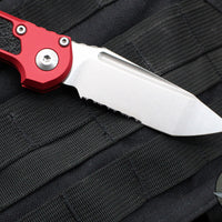 Microtech 2024 LUDT OTS Knife- Tanto Edge- Red Handle- Stonewash Part Serrated Blade 1136-11 RD