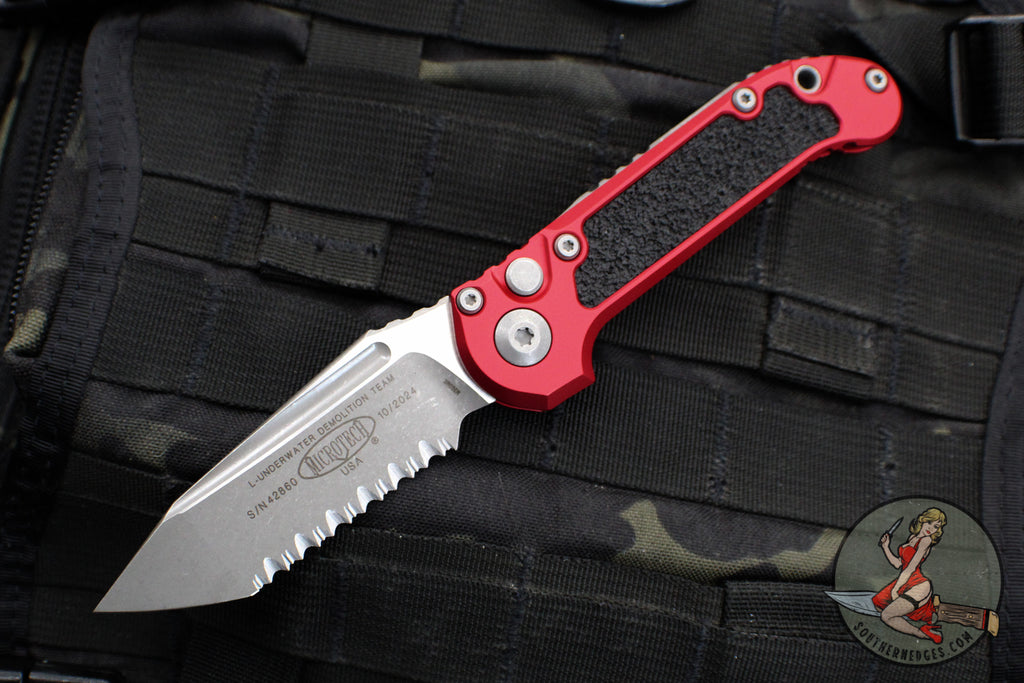 Microtech 2024 LUDT OTS Knife- Tanto Edge- Red Handle- Apocalyptic Full Serrated Blade 1136-12 APRD