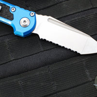 Microtech LUDT OTS Knife- Gen III- Tanto Edge- Blue Handle- Stonewash Full Serrated Blade 1136-12 BL