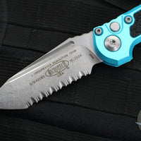 Microtech 2024 LUDT OTS Knife- Tanto Edge- Turquoise Handle- Stonewash Full Serrated Blade 1136-12 TQ