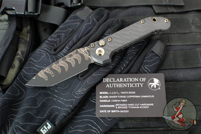Marfione Select LUDT OTS Knife- Tanto Edge- Carbon Fiber Handle- Baker Forge Coppermai Damascus Blade- Bronze HW 1136-16 MS1 v2