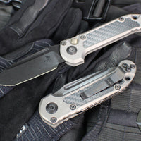 Microtech LUDT OTS Knife- Tanto Edge- Natural Clear Finished Handle- Carbon Fiber Inlay- Black DLC Finished Blade 1136-1 DLCTNCCFIS