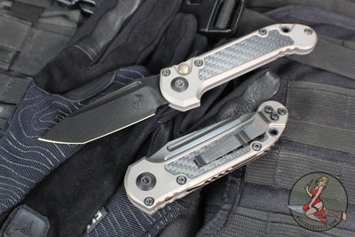 Microtech LUDT OTS Knife- Tanto Edge- Natural Clear Finished Handle- Carbon Fiber Inlay- Black DLC Finished Blade 1136-1 DLCTNCCFIS