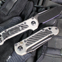 Microtech LUDT OTS Knife- Tanto Edge- Natural Clear Finished Handle- Carbon Fiber Inlay- Black DLC Finished Blade 1136-1 DLCTNCCFIS