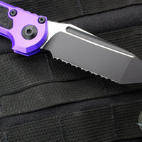 Microtech LUDT OTS Knife- Purple Handle- Black Full Serrated Blade 1136-3 PU