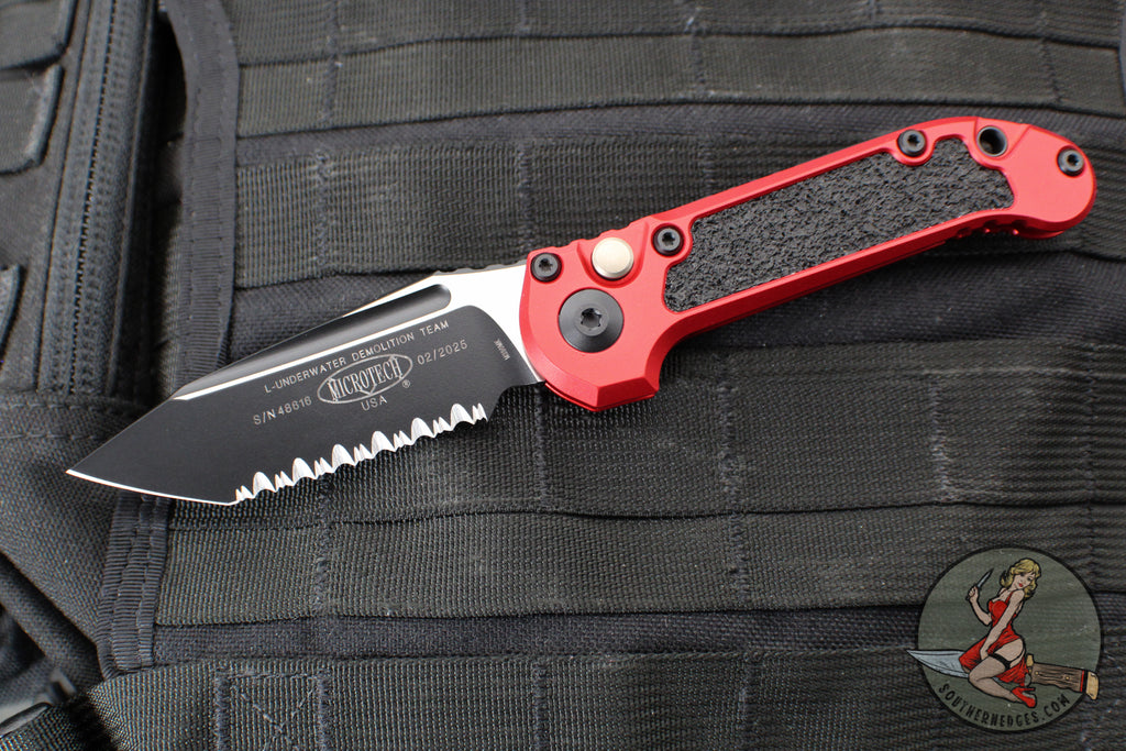 Microtech LUDT OTS Knife- Gen III- Red Handle- Black Full Serrated Blade 1136-3 RD