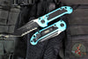 Microtech LUDT OTS Knife- Turquoise Handle- Black Full Serrated Blade 1136-3 TQ