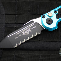 Microtech LUDT OTS Knife- Turquoise Handle- Black Full Serrated Blade 1136-3 TQ