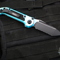 Microtech LUDT OTS Knife- Turquoise Handle- Black Full Serrated Blade 1136-3 TQ