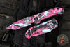Microtech LUDT OTS Knife- Smooth Body- Tanto Edge- Pink With Black And Blue Splatter Finished Handle And Plain Edge Blade 1136S-1BKPK-LBSPLS