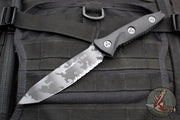 Microtech Socom Alpha- Tanto Edge- Black G-10 Handle With Urban Camo Finished Part Serrated Blade 114-2 UCS