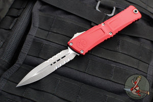 Microtech Combat Troodon Gen III OTF Knife- Double Edge- Red Handle- Apocalyptic Part Serrated Blade 1142-11 APRD Gen III 2024