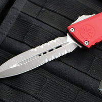 Microtech Combat Troodon Gen III OTF Knife- Double Edge- Red Handle- Apocalyptic Part Serrated Blade 1142-11 APRD Gen III 2024