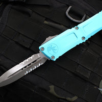 Microtech Combat Troodon Gen III OTF Knife- Double Edge- Turquoise Handle- Apocalyptic Part Serrated Blade 1142-11 APTQ Gen III 2024