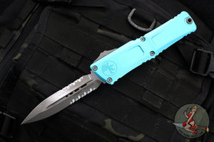 Microtech Combat Troodon Gen III OTF Knife- Double Edge- Turquoise Handle- Apocalyptic Part Serrated Blade 1142-11 APTQ Gen III 2024